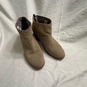 Toms Taupe Suede Embroidered Ankle Booties